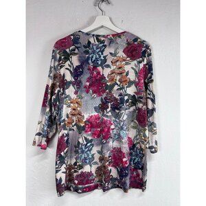 Basler Womens Floral Print Lightweight Top 3/4 Sleeves Scoop Neck Multicolor